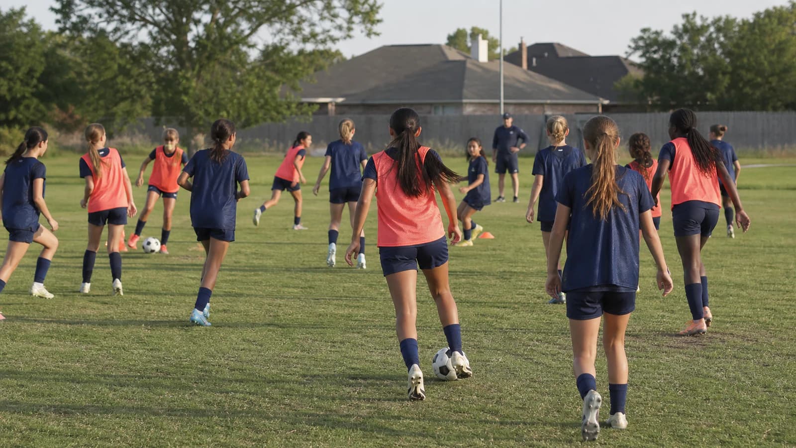 Illustrative demo soccer team gathered on a field
